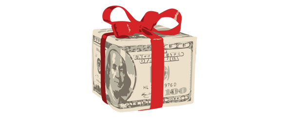 money wrapped in ribbon